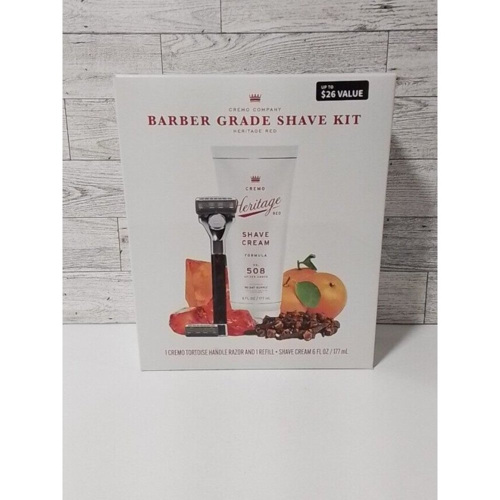 Cremo Heritage Red 3pc Barber Shave Kit Spiced Amber Shave Cream Razor & Refill